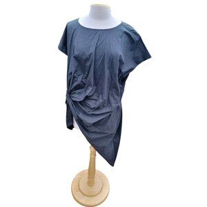 AVA & VIV Shirt Womens Size 1X Black Solid Asymmetrical Stretch cinch Waist NEW